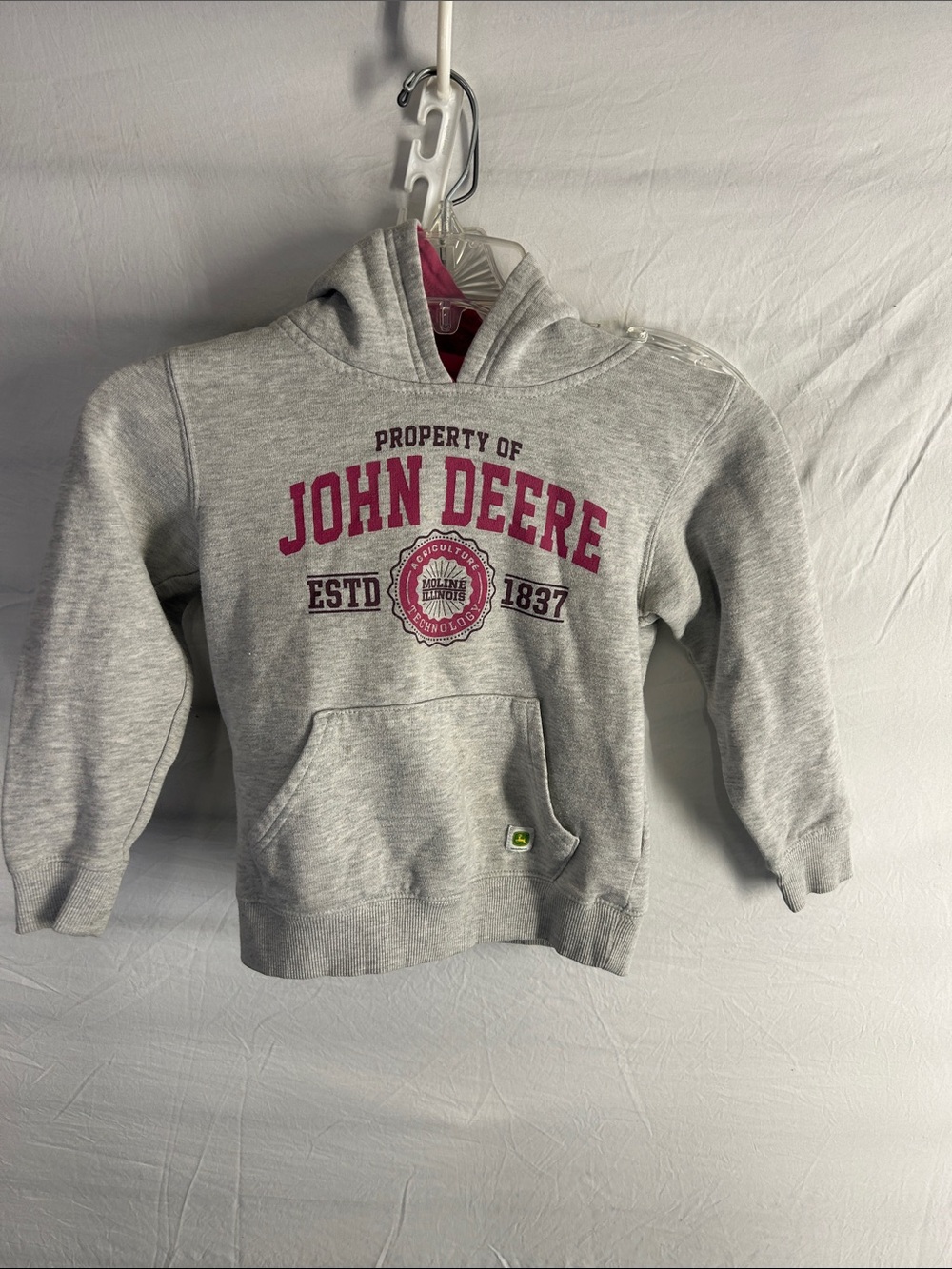 John Deere Gray Hoodie with Pink Logo